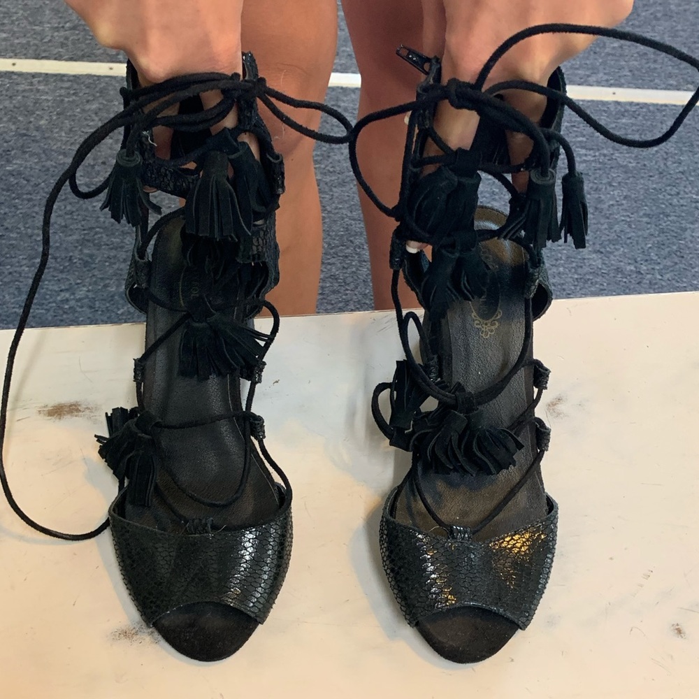 Black lace up Joyfolie short heels